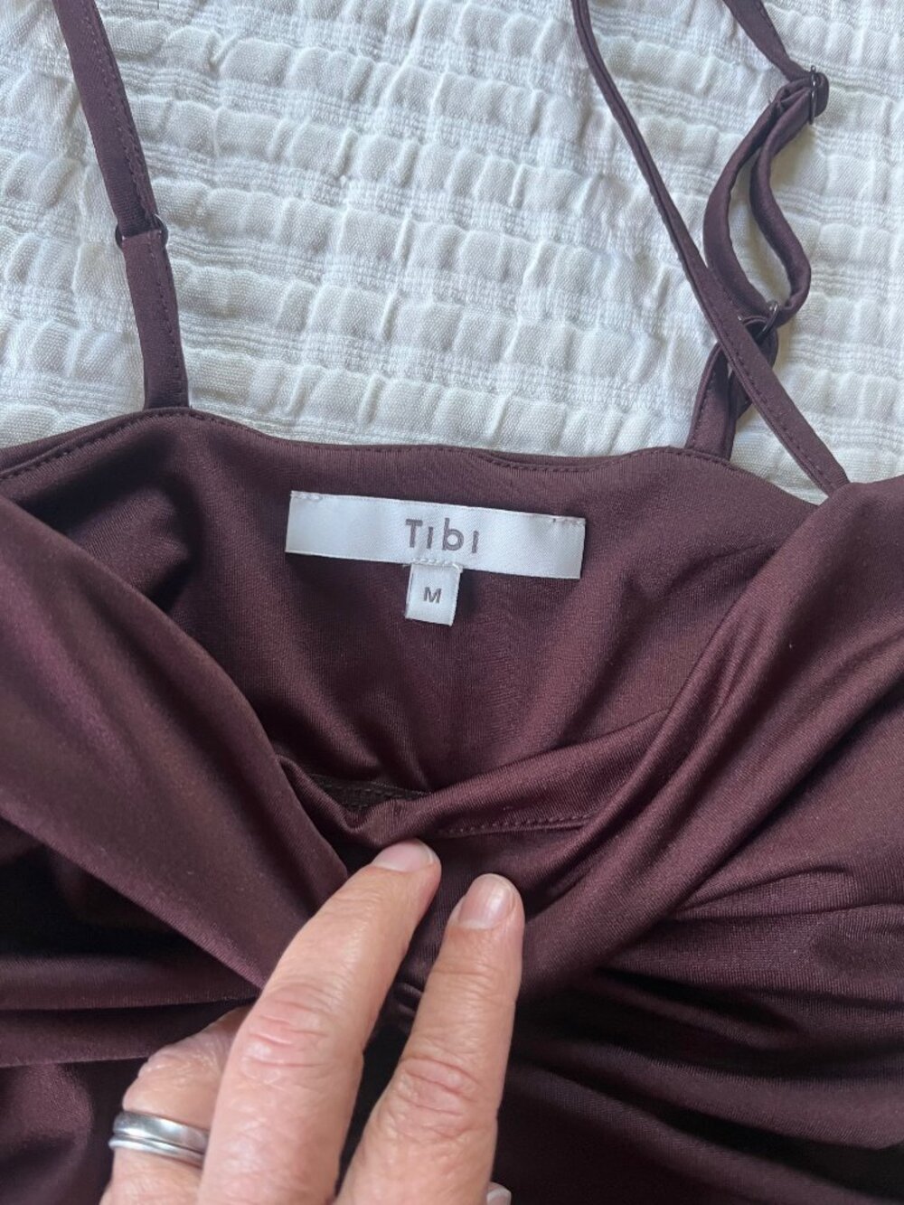 Tibi Stretch Light Weight Tech Knit Shirred Cami- M- Brown - Picture 3 of 5